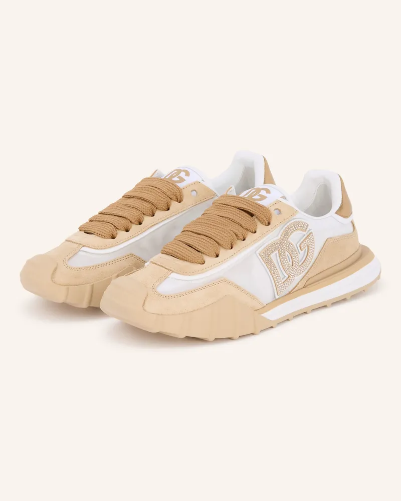Dolce & Gabbana Sneaker Mit Schmucksteinen beige Weiss
