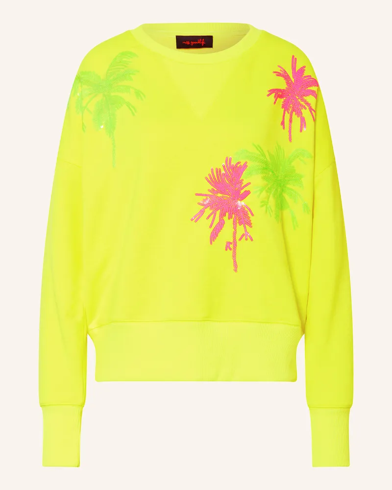 Miss Goodlife Sweatshirt mit Pailletten Neongelb