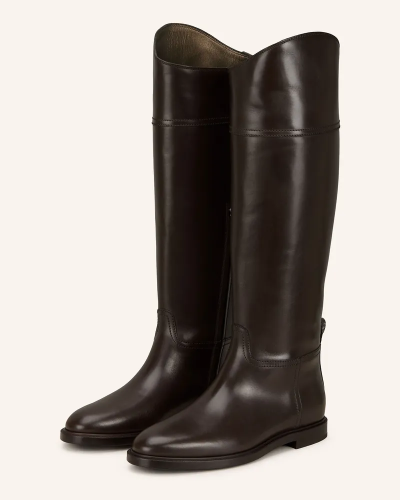 Brunello Cucinelli Stiefel mit Schmucksteinen Dunkelbraun