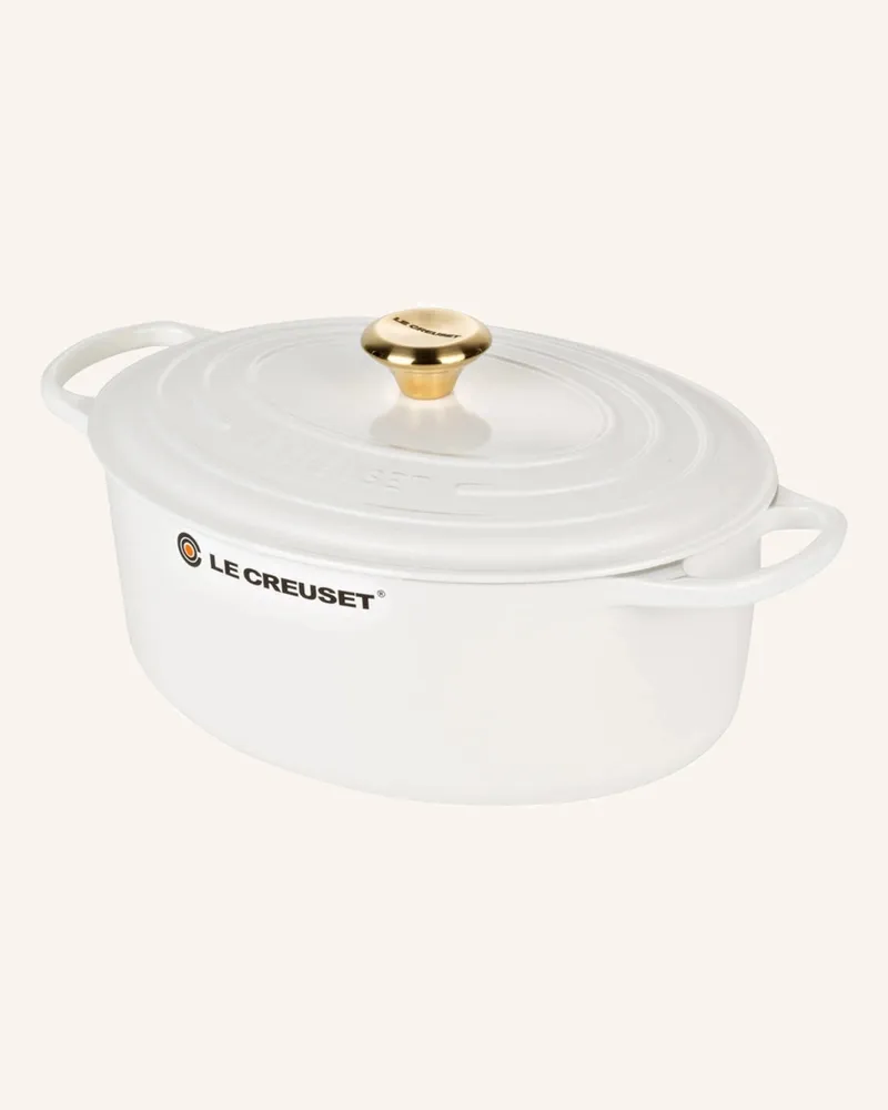 Le Creuset Bräter Signature oval 31cm kirschrot mit Gold Knopf Weiss