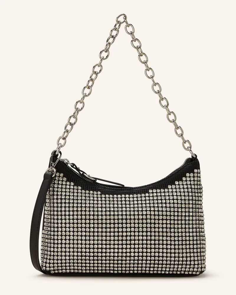 SEIDENFELT Schultertasche mit Schmucksteinen Silber