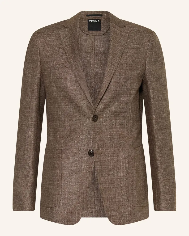 Ermenegildo Zegna Tweed-Sakko Regular Fit mit Leinen Braun