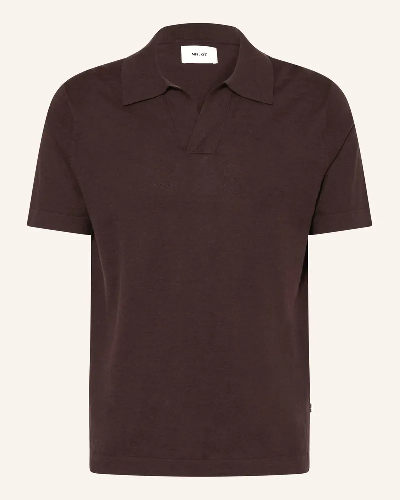 NN 07 Strick-Poloshirt Ryan Mit Leinen braun Dunkelbraun