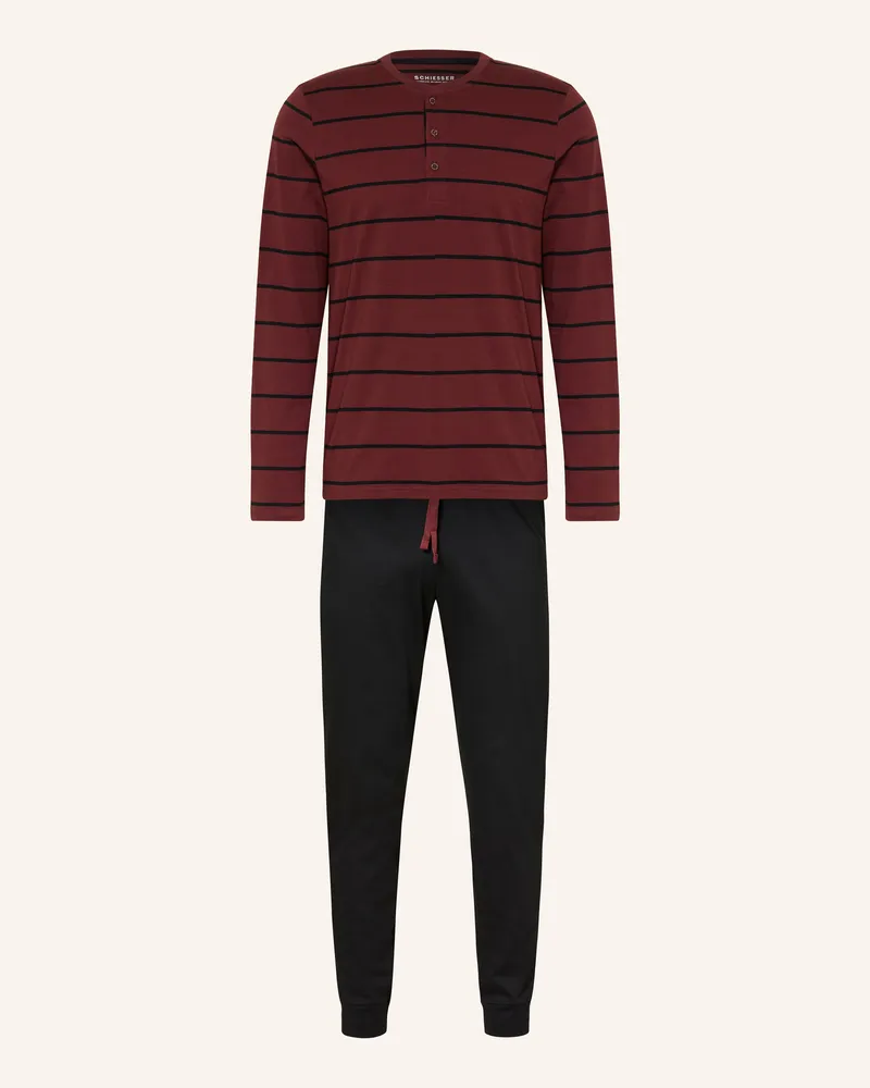 Schiesser Schlafanzug Casual Nightwear rot Schwarz