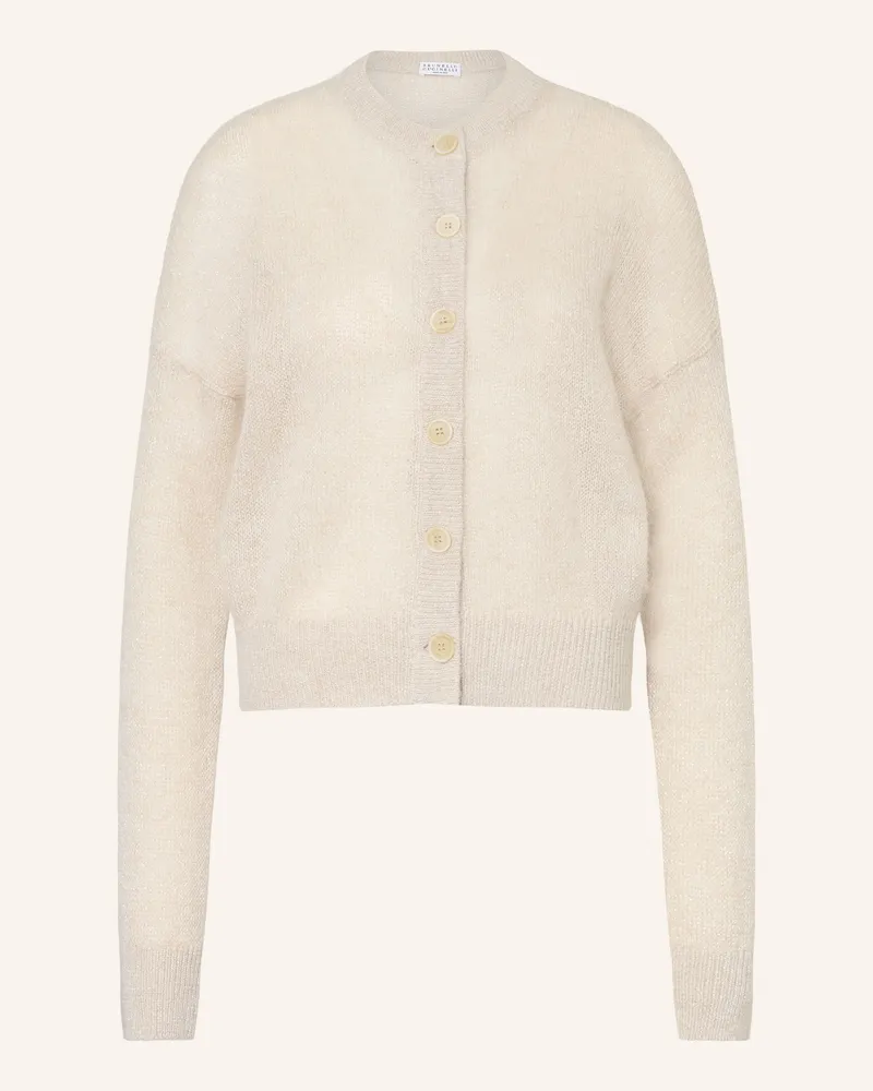 Brunello Cucinelli Strickjacke Mit Mohair Und Glitzergarn weiss Creme