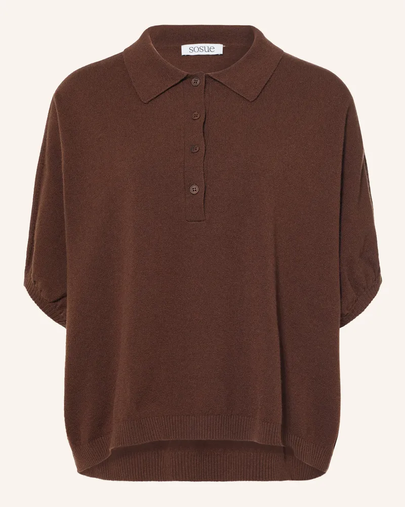 SoSUE Strick-Poloshirt Mit Merinowolle braun Dunkelbraun