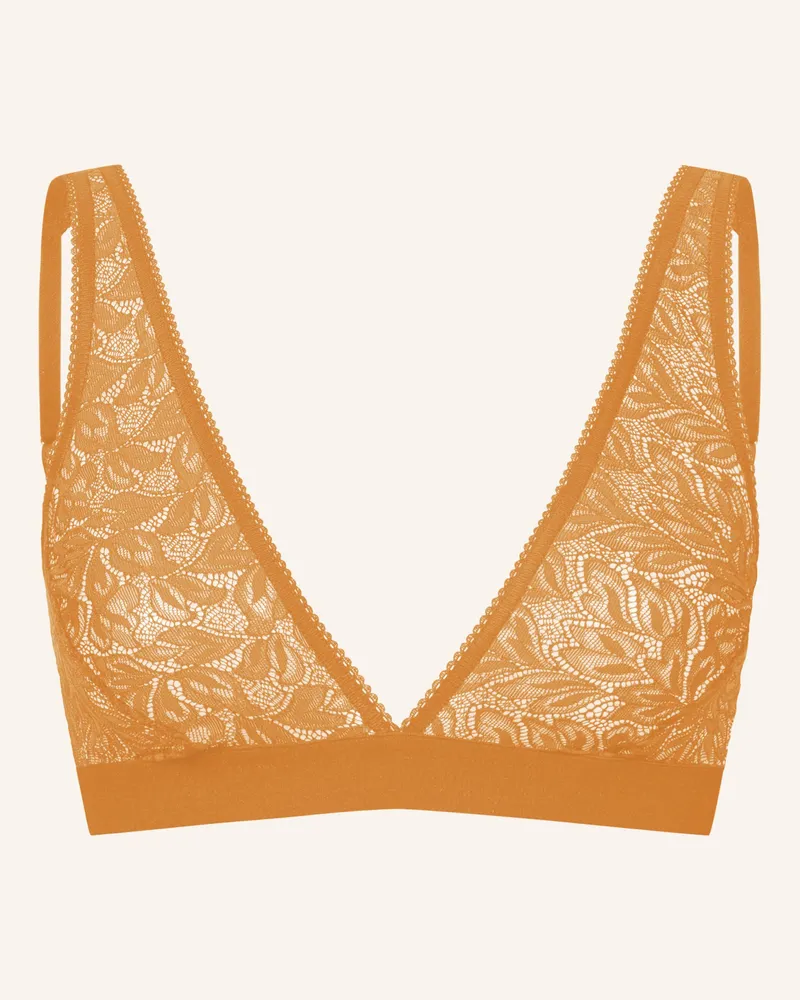 Ehrlich Textil Iconic Lace Bügelloser Plunge Bh Große Cups Mittlerer Halt Aus Spitze - Verstellbare Träger orange Gelb