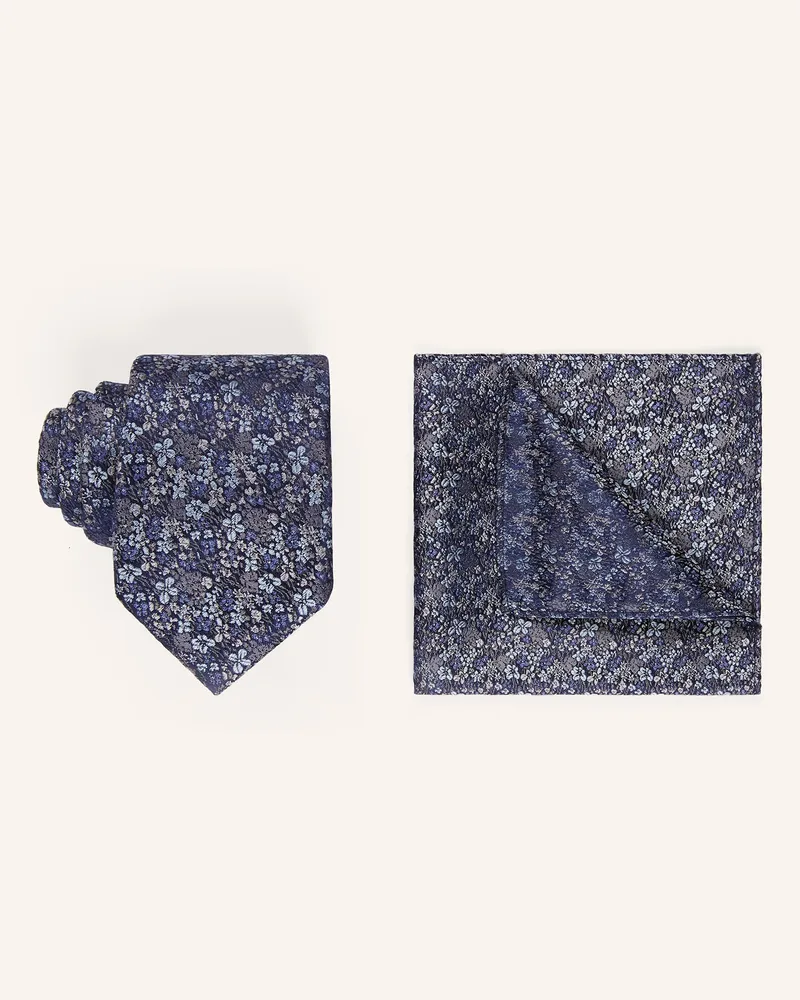 paul Set: Krawatte Und Einstecktuch blau Dunkelblau
