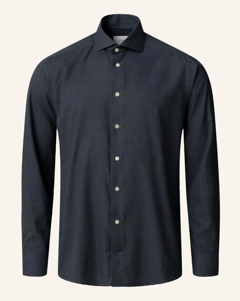 Eton Signature-Flanell-Hemd Microcheck Slim fit Dunkelblau