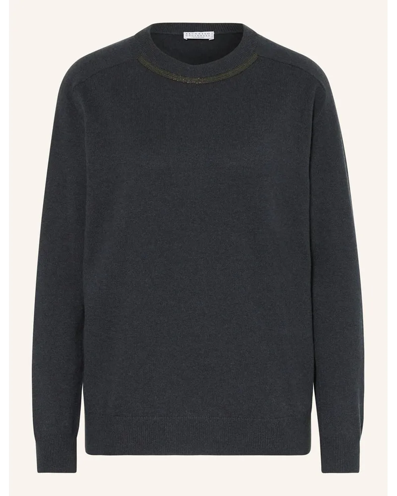 Brunello Cucinelli Cashmere-Pullover mit Schmuckperlen Blau