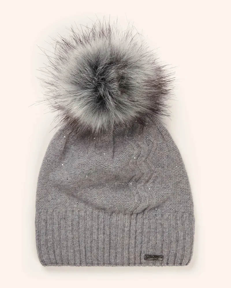 Capo Mütze mit Cashmere und Schmucksteinen Hellgrau