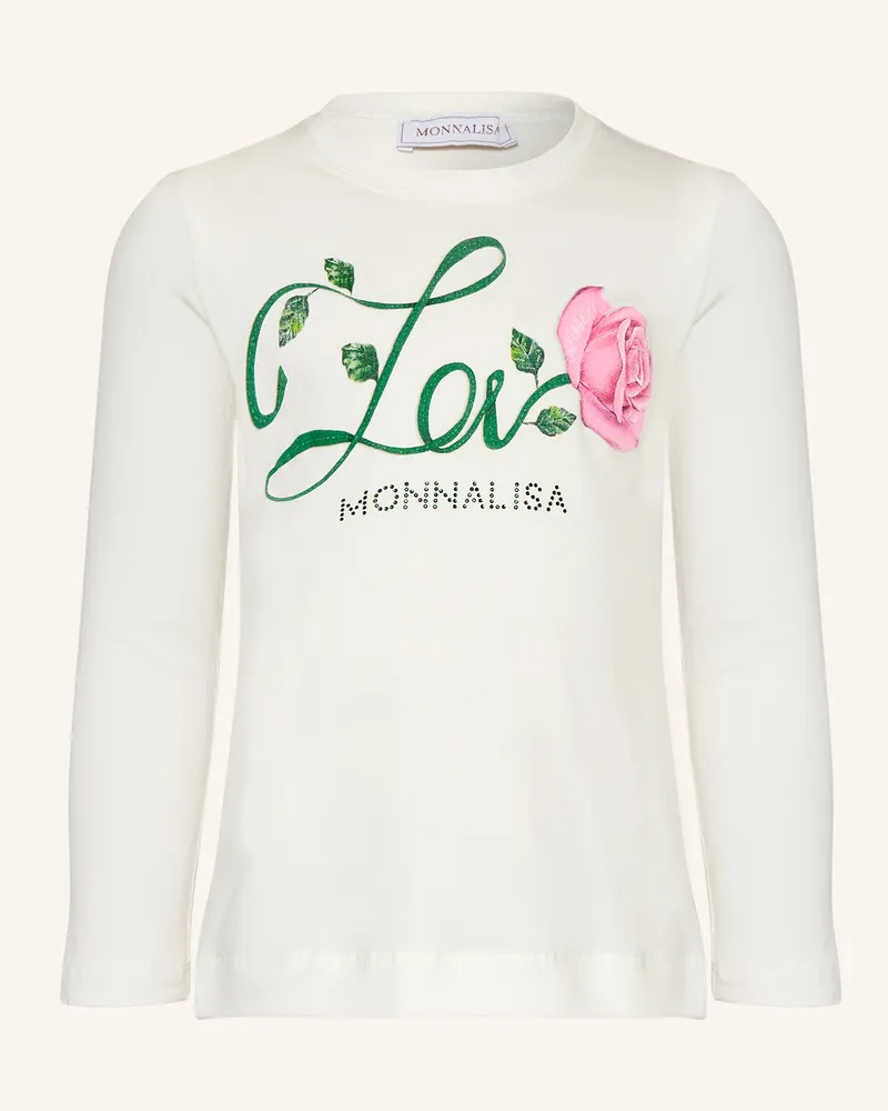 Monnalisa Longsleeve mit Schmucksteinen Weiss