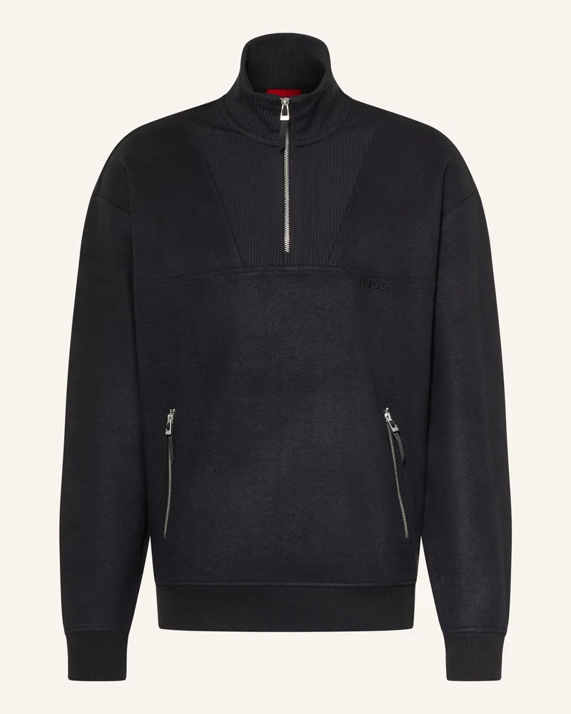 HUGO BOSS Fleece-Troyer Derenzip Im Materialmix schwarz Schwarz