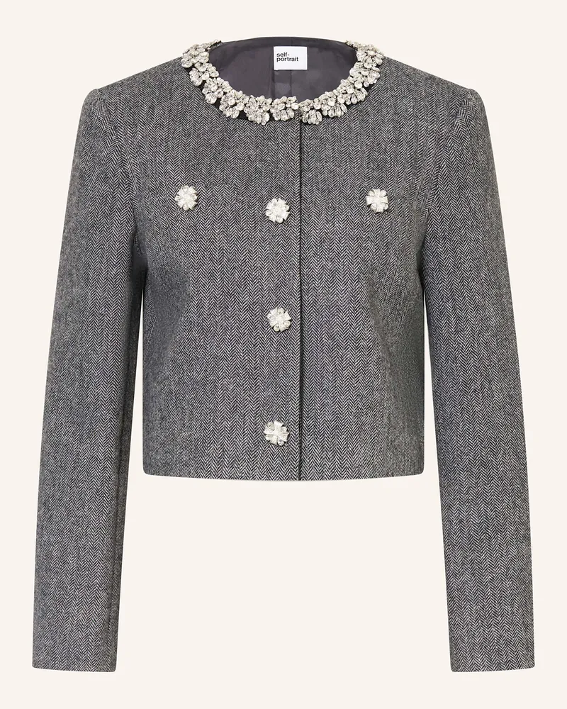 Self-Portrait Kastenjacke Mit Schmucksteinen grau Hellgrau