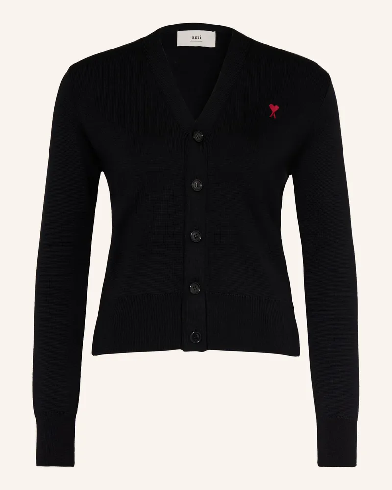 AMI Paris Strickjacke Aus Merinowolle schwarz Schwarz