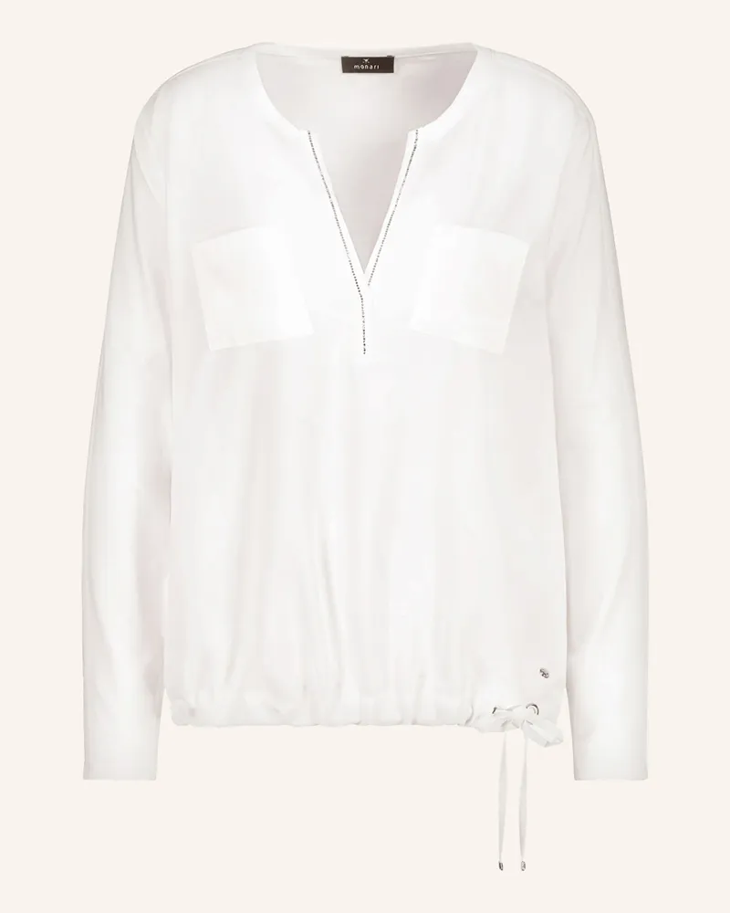 monari Blusenshirt Im Materialmix Mit Schmucksteinen weiss Ecru