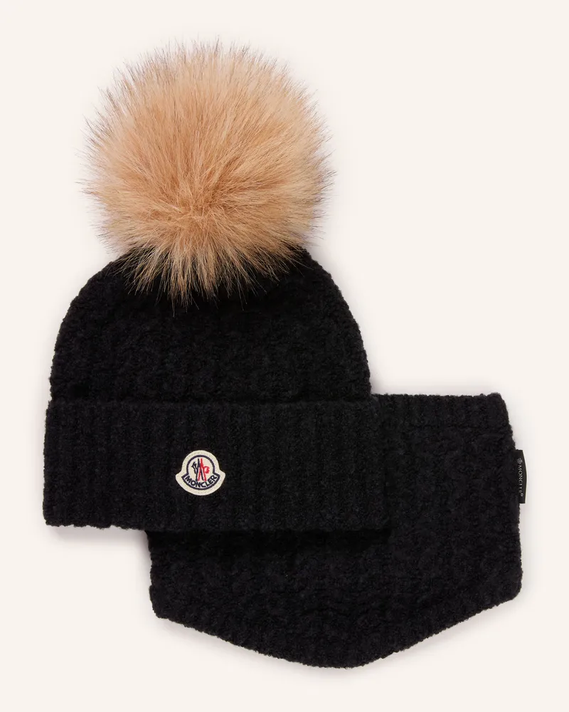 Moncler Set: Mütze Und Loop-Schal schwarz Schwarz