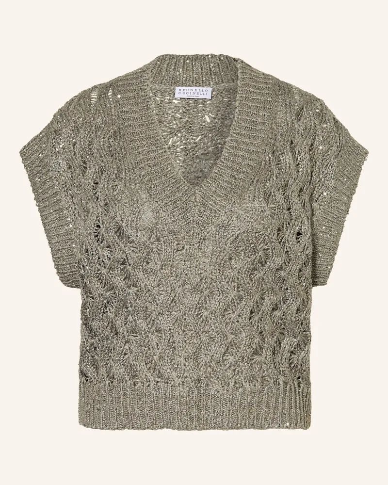 Brunello Cucinelli Strickshirt mit Pailletten Khaki