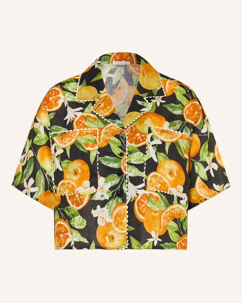 Mrs & HUGS Blusenshirt Aus Leinen orange Schwarz