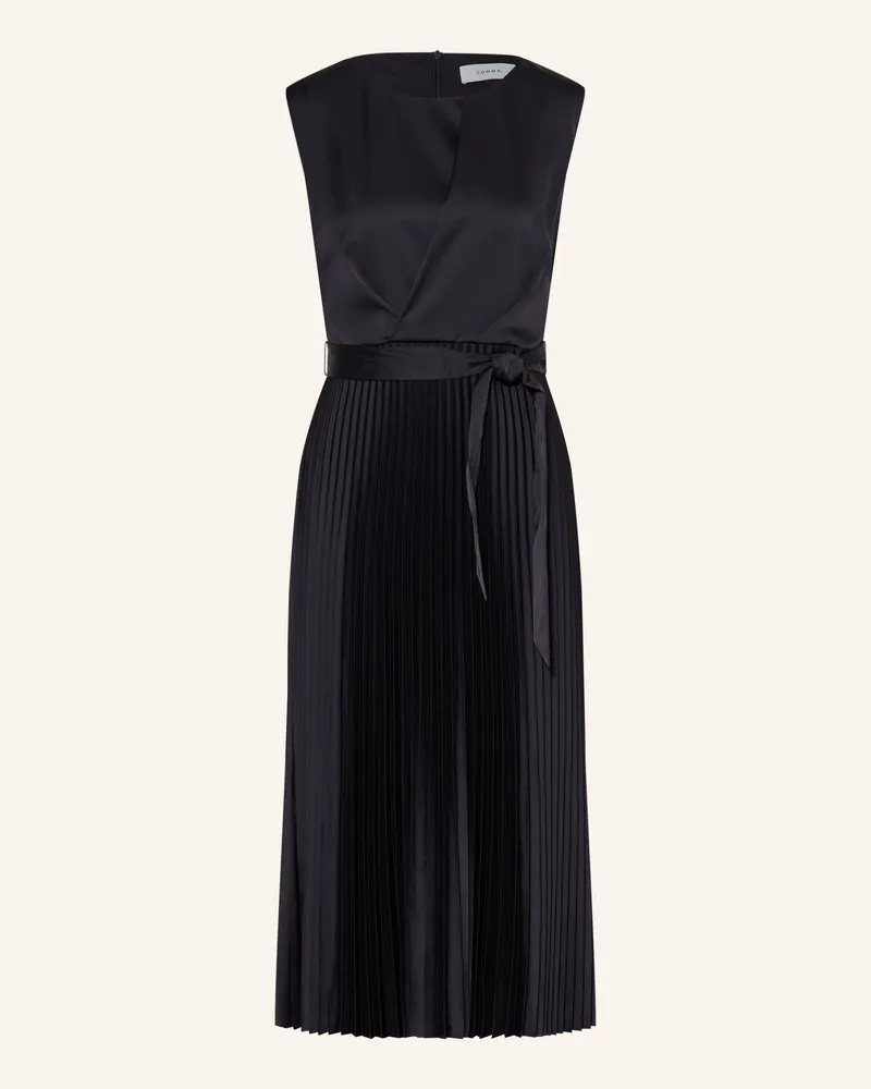 COMMA Satinkleid mit Plissees Dunkelblau