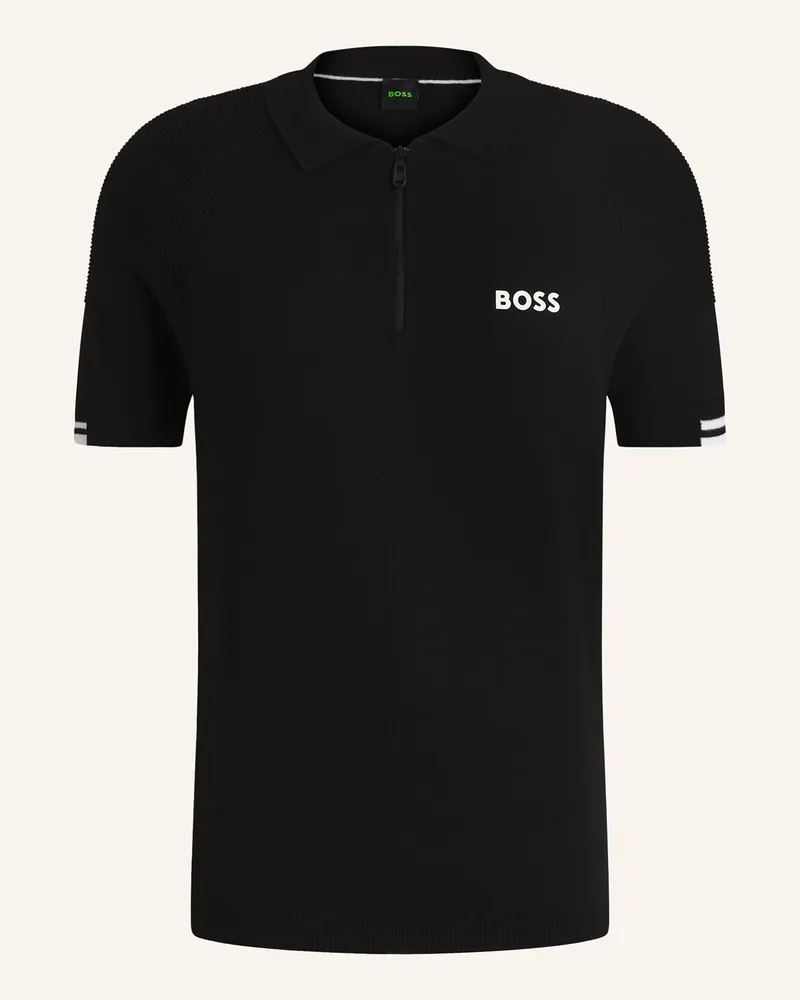 HUGO BOSS Strick-Poloshirt PERFORM-MAX Schwarz
