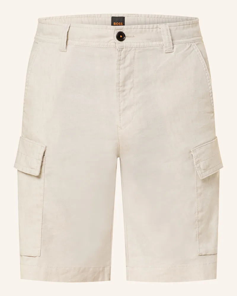 HUGO BOSS Cargoshorts SISLA Relaxed Fit mit Leinen Hellgrau