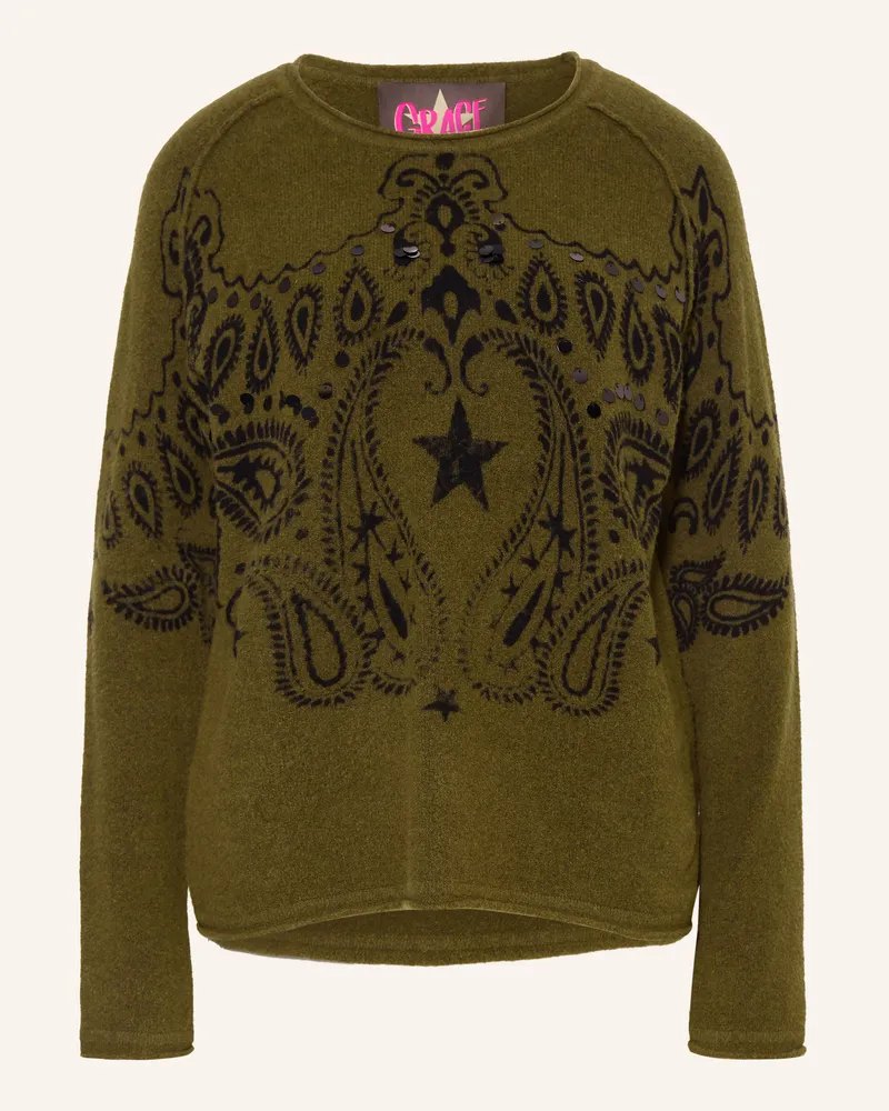 Grace Pullover Mit Pailletten gruen Oliv