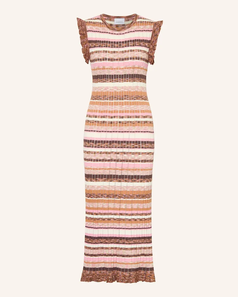 COMMA Strickkleid Mit Rüschen pink Braun