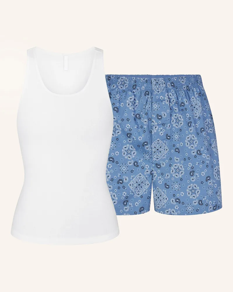 SKIMS Shorty-Schlafanzug Cotton Poplin blau Arctic