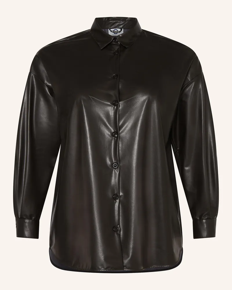 Marina Rinaldi Hemdbluse ARTU in Lederoptik Schwarz