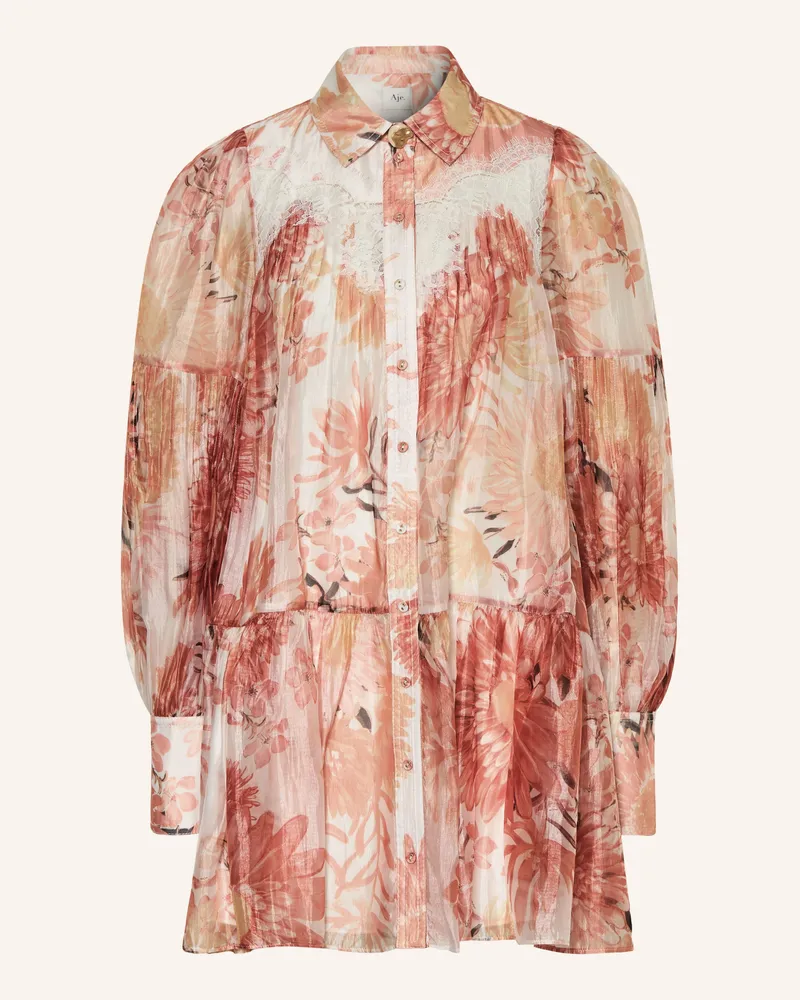 Aje. Hemdblusenkleid IRIA mit Spitze und Plissees Orange