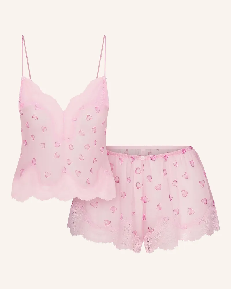 SKIMS Shorty-Schlafanzug SKIMS ROMANCE LACE aus Seide Cherry