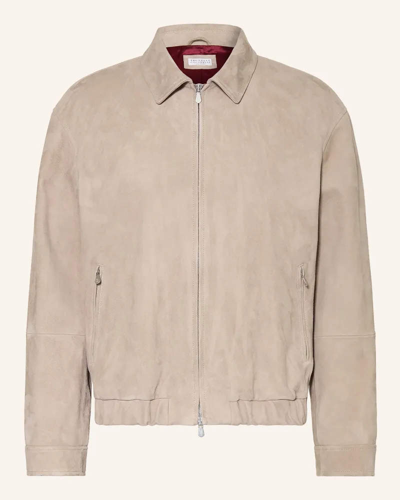Brunello Cucinelli Lederjacke Giubino beige Taupe