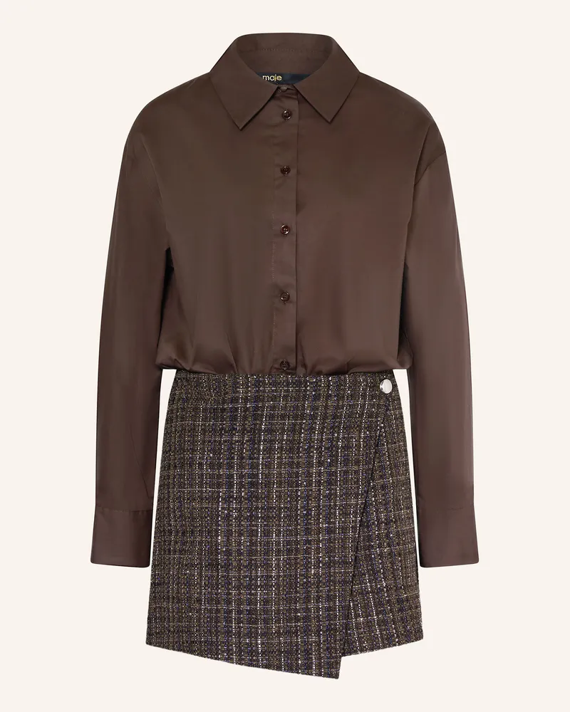 Maje Kleid im Materiamix Dunkelbraun