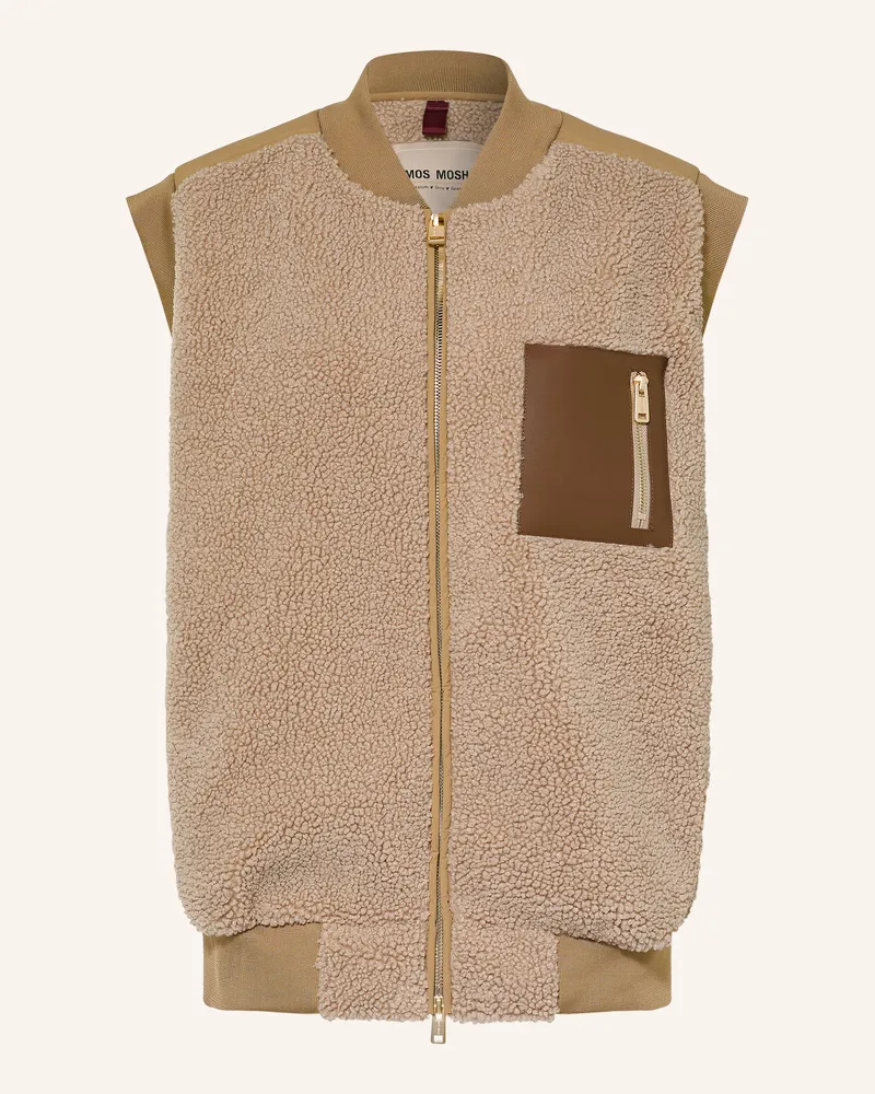 Mos Mosh Teddyfell-Weste Mmjovo Im Materialmix beige Hellbraun