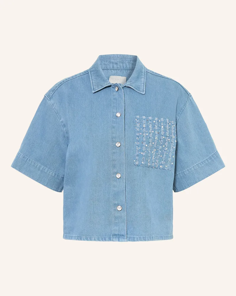 Milano Italy Jeansbluse mit Pailletten Hellblau
