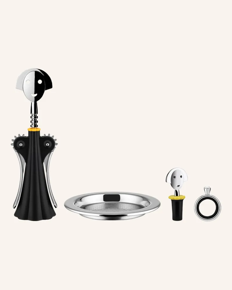 Alessi 4-Tlg. Wein-Set Alessi & Wine schwarz Silber