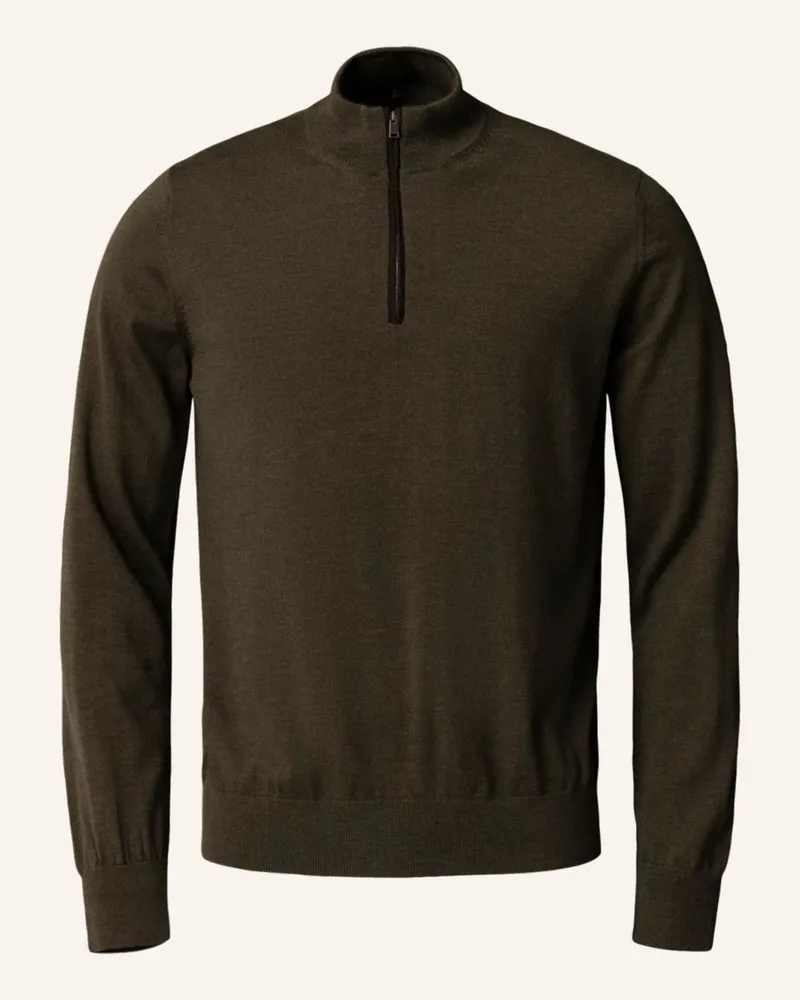 Eton Quarter-Zip-Strickpullover Dunkelgrün