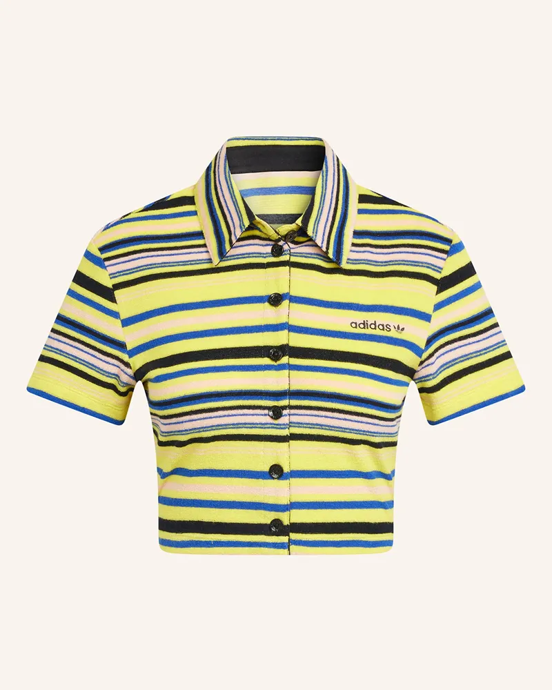 adidas Cropped-Poloshirt STRIPED TOWEL BUTTON UP aus Frottee Gelb