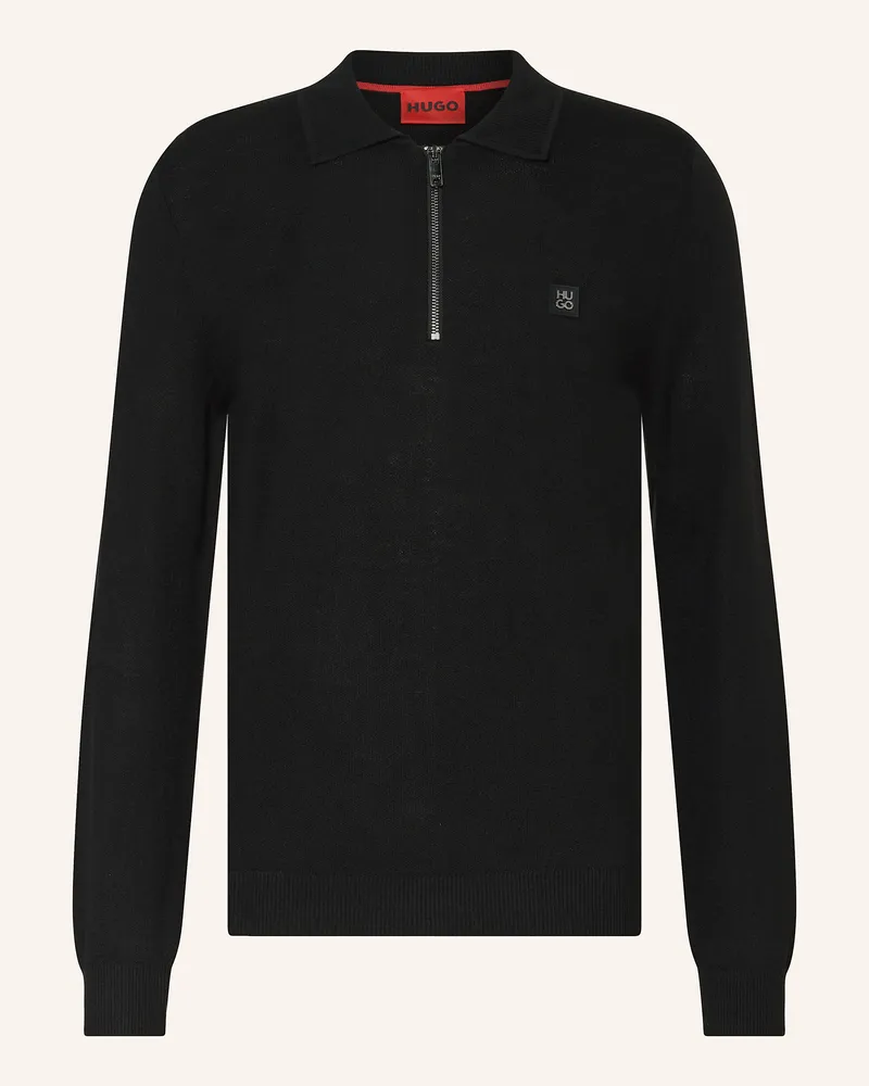 HUGO BOSS Strick-Poloshirt SASTONE Regular Fit Schwarz