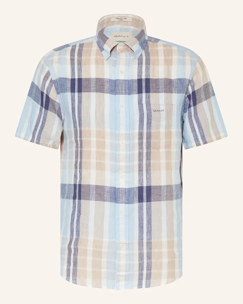 Gant Kurzarm-Hemd Regular Fit aus Leinen Hellblau