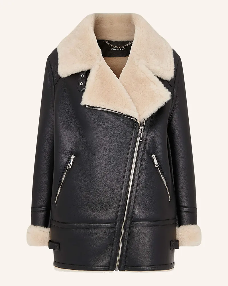 Whistles Jacke in Lederoptik mit Kunstfell Schwarz