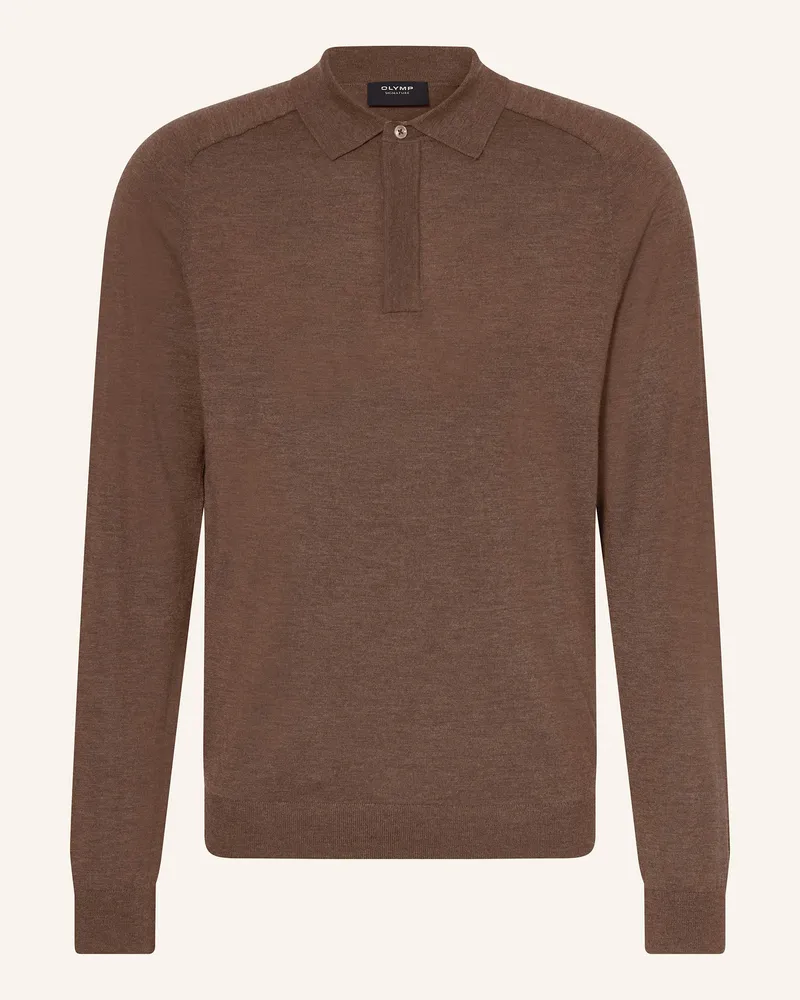 Olymp Strick-Poloshirt tailored fit Braun