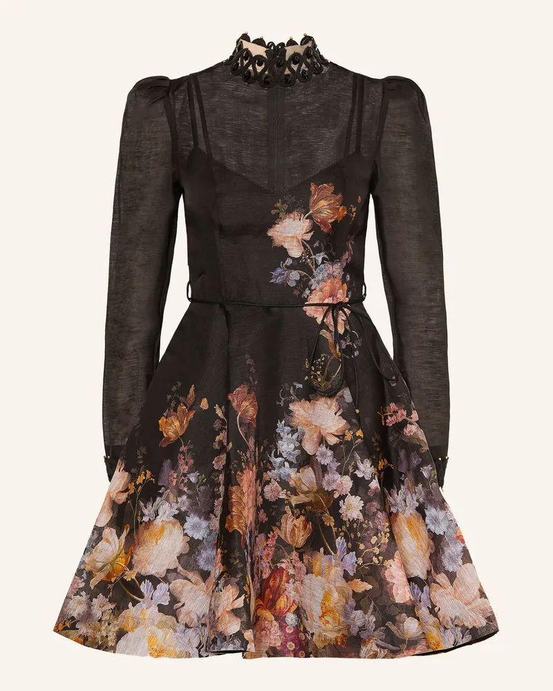 Zimmermann Kleid Valiant Mit Leinen Und Seide schwarz Schwarz