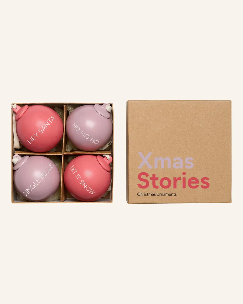 DESIGN LETTERS 4er-Set Weihnachtskugeln XMAS STORIES Hellrot