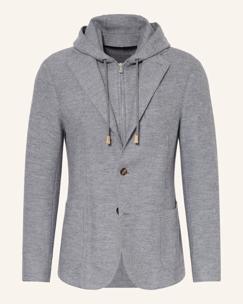 Eleventy Stricksakko Extra Slim Fit Mit Herausnehmbarer Blende grau Hellgrau