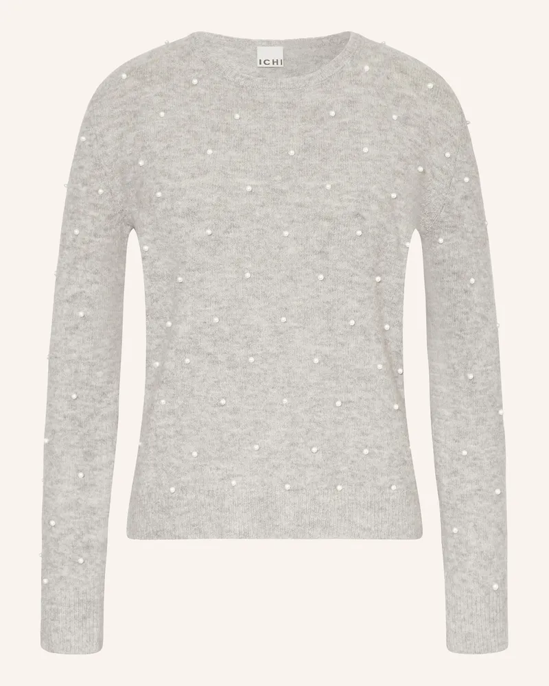 ICHI Pullover IHMACON mit Schmuckperlen Grau