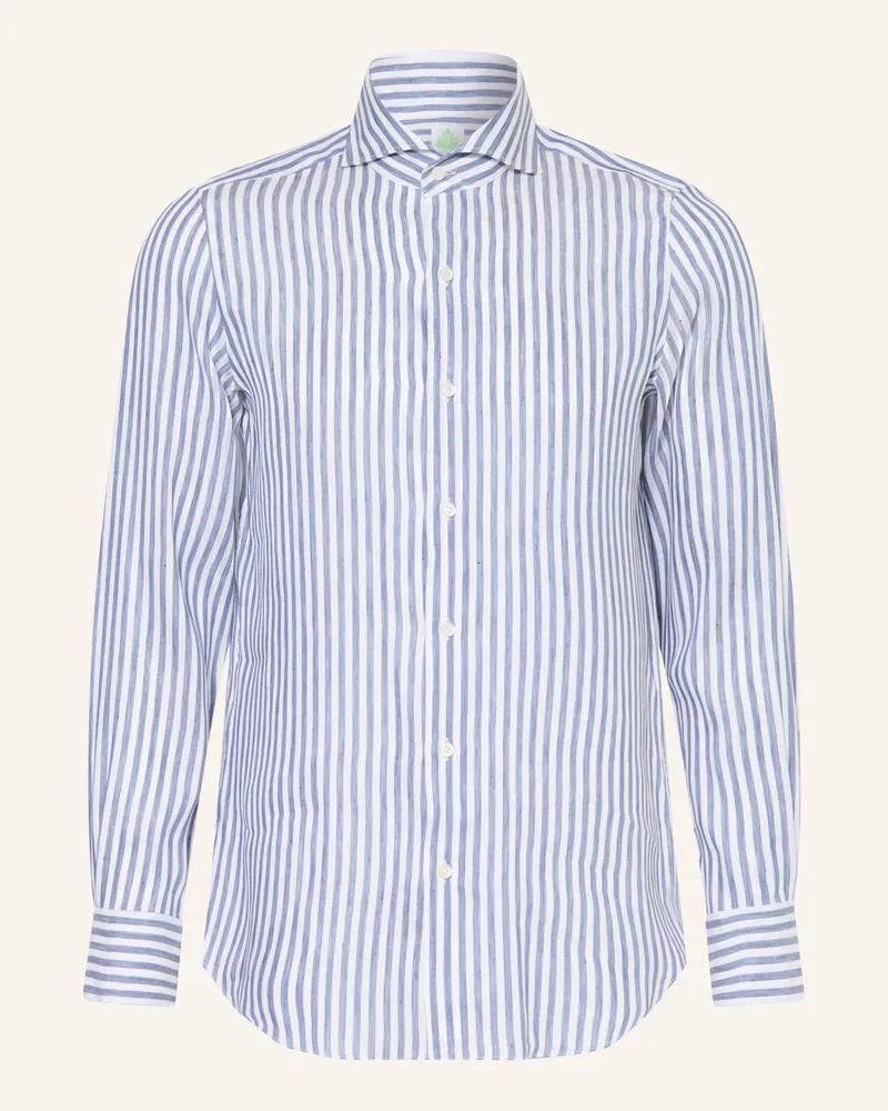 Finamore 1925 Hemd Tokyo Sergio Slim Fit Mit Leinen blau Dunkelblau