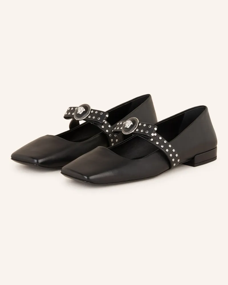 Versace Mary-Jane-Ballerinas mit Nieten Schwarz