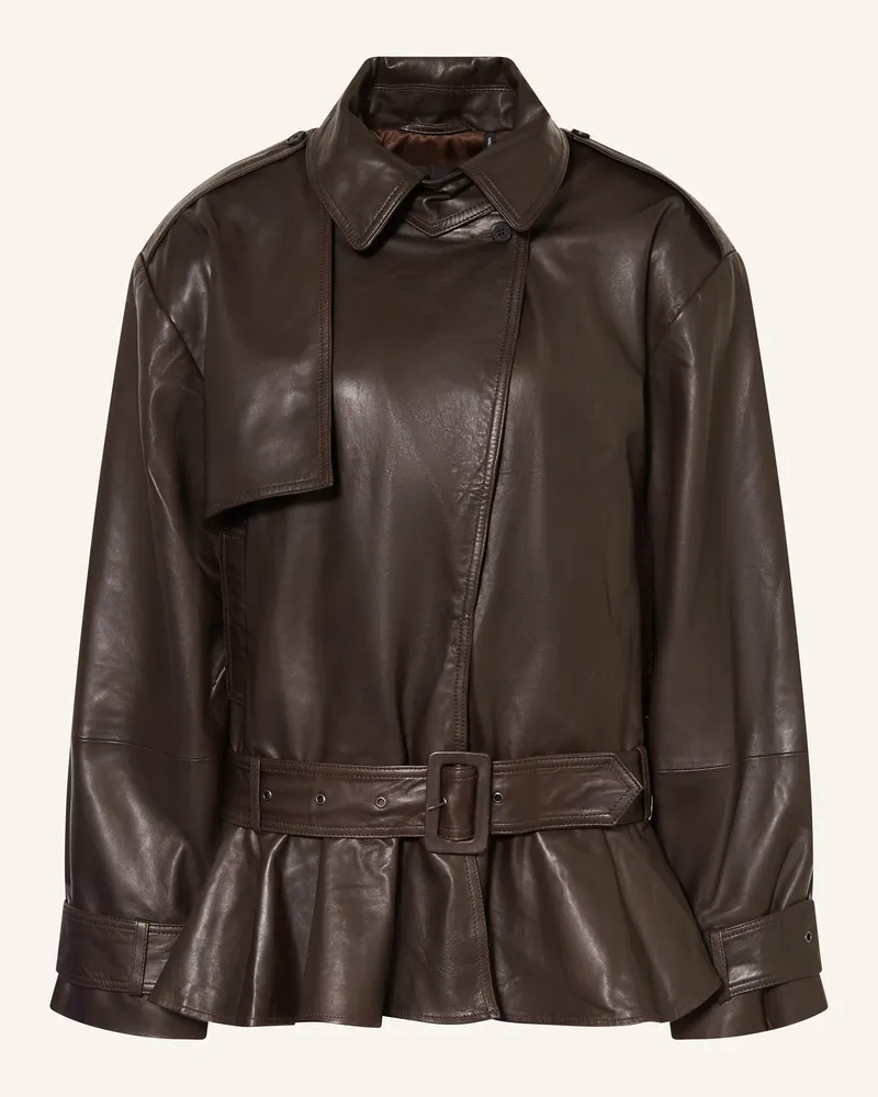 ROTATE Birger Christensen Lederjacke Dunkelbraun